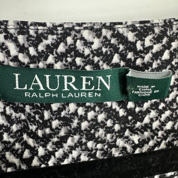 Ralph Lauren Jersey Knit Dress 10 Sheath Faux Wrap Herringbone Black White - Picture 3 of 9